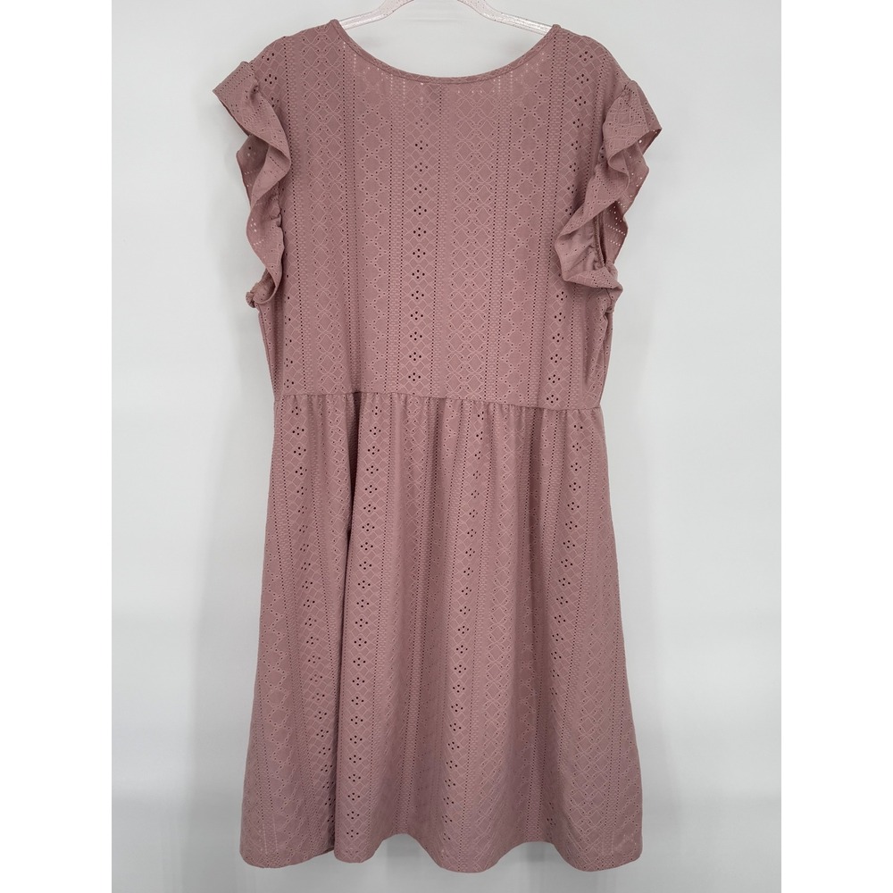 Brown Coco Sz 2XL Womens Dusty Rose Eyelet Flutter Sleeve Crisscross Dress‎ - Picture 4 of 10